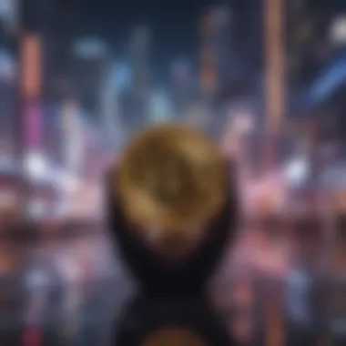 Digital Age Influence on Twitter and Crypto A futuristic cityscape showcasing digital screens displaying cryptocurrency trends and Twitter feeds.