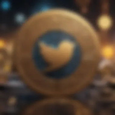 Twitter and Cryptocurrency Integration A dynamic visual representation of Twitter's logo intertwined with cryptocurrency symbols.